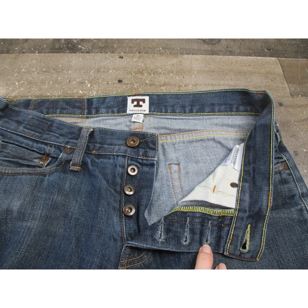 Tellason Jeans Mens 30 Blue Ladbroke Grove Slim Tapered White Oak Cone Denim USA
